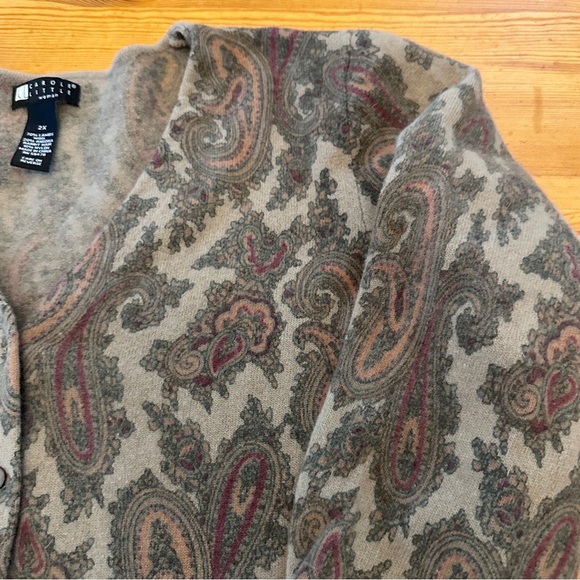 Carole Little Sweater Womens 2X Brown Paisley Cardigan Wool Angora Blend - Picture 2 of 8